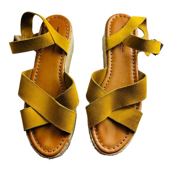 American Eagle Yellow Strappy Crisscross Espadrille Peep Toe Sandals Size 9 - Picture 2 of 10